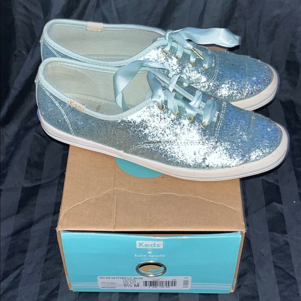 Women’s Size 5.5 KEDS X KATE SPADE LIGHT BLUE GLITTER SHOES